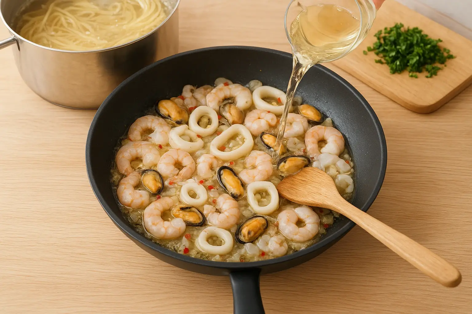 спагетти с морепродуктами